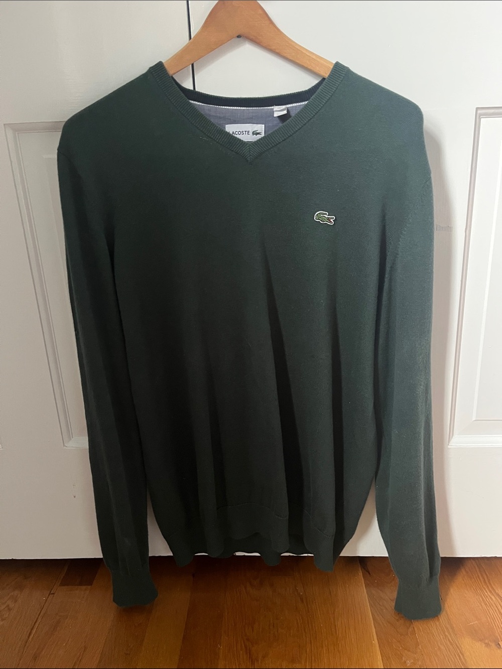 Lacoste Men's V-Neck Forest Green Cotton Sweater